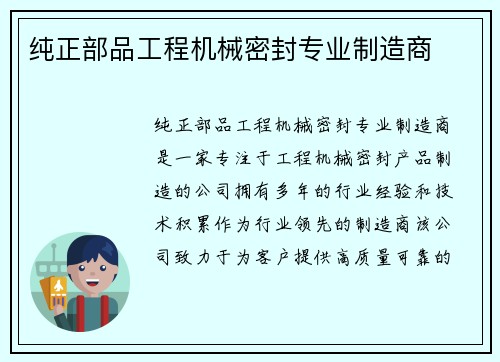 纯正部品工程机械密封专业制造商