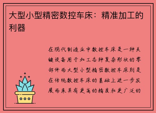 大型小型精密数控车床：精准加工的利器